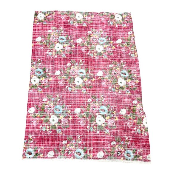 Vtg Floral Curtain Kitchen Mod Fabric 1 yard Solarex Lavable Lumiere Red White - Picture 3 of 6